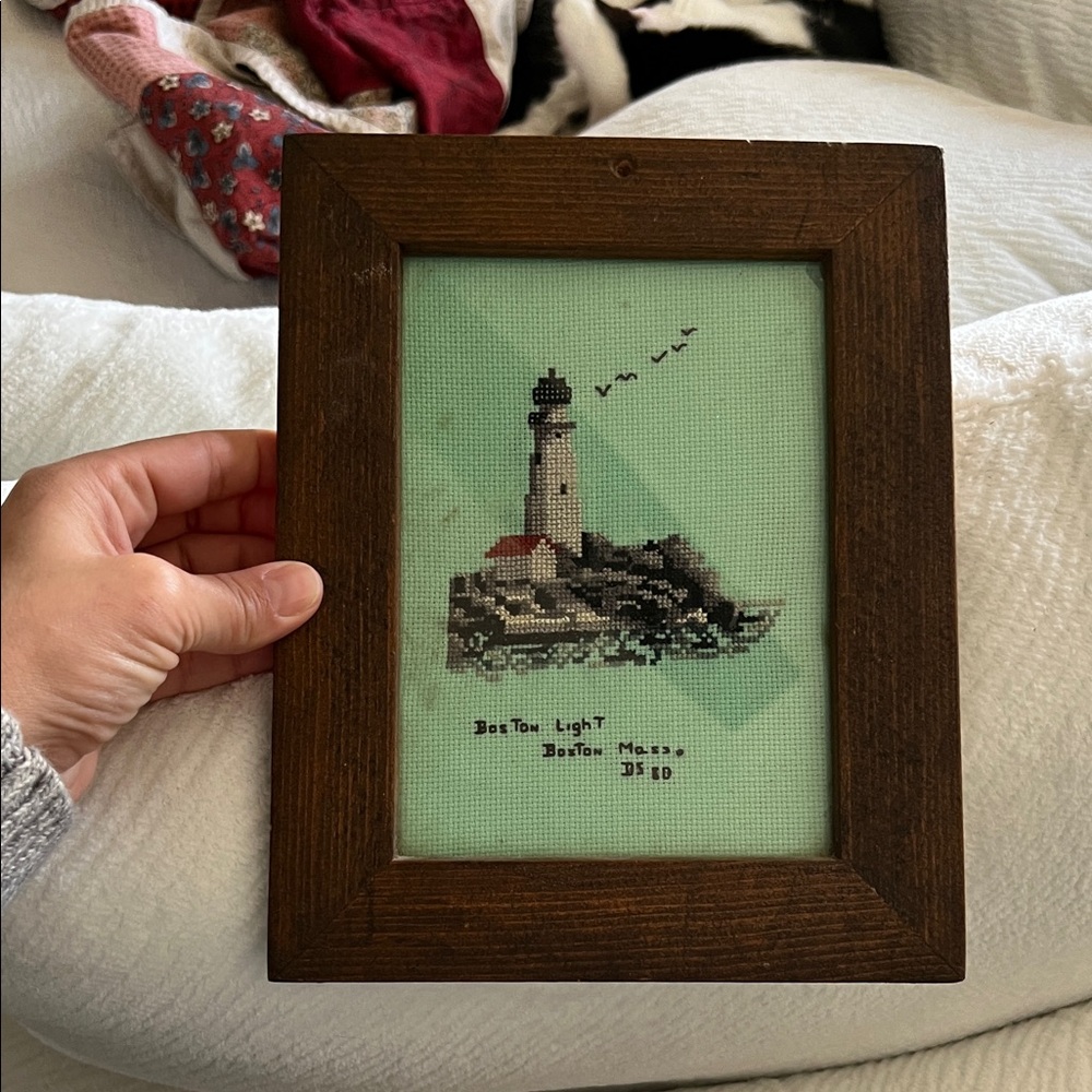 Vintage Framed Lighthouse Needlepoint